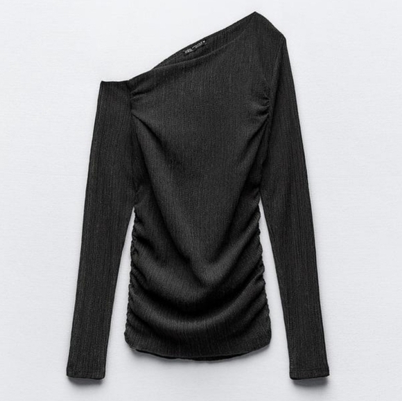 Zara TEXTURED ASYMMETRICAL TOP Dark anthracite SMALL - Picture 6 of 7